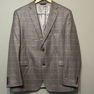 SAKS FIFTH AVE Vintage Silk Wool Slim Fit Checked Blazer